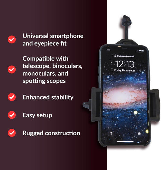Oberwerk Universal Smartphone DigiScoping Adapter - Binocular, Telescope, Spotting Scope, & Monocular Phone Mount | Capture Photos & Video Through Your Optics | Attaches to Most Eyepieces & Phones
