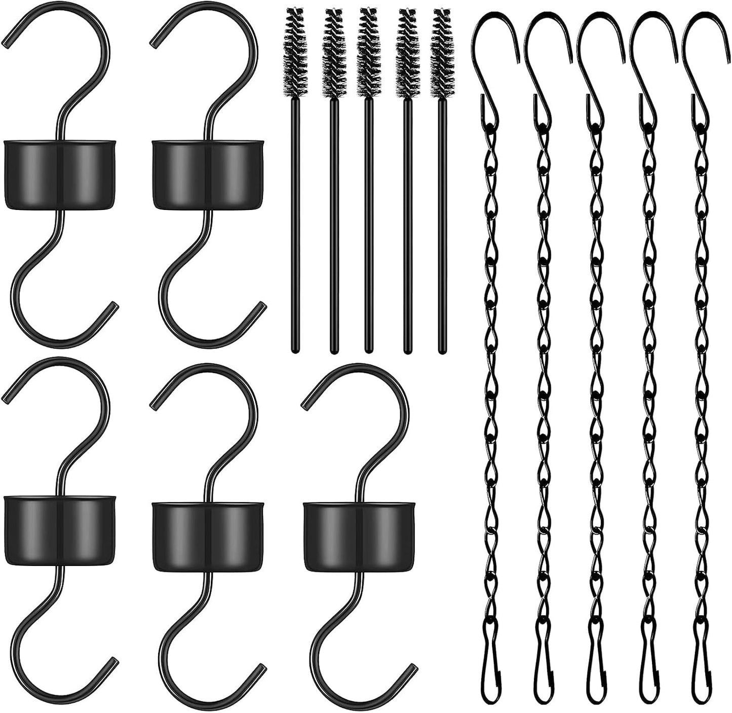 Yenmoz Metal Ant Moat Hooks, Feeder Hanging Chains and Brushes Kits for Hummingbird Feeders Nectar Safety Protection - 5 Sets Black