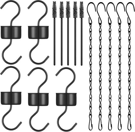 Yenmoz Metal Ant Moat Hooks, Feeder Hanging Chains and Brushes Kits for Hummingbird Feeders Nectar Safety Protection - 5 Sets Black