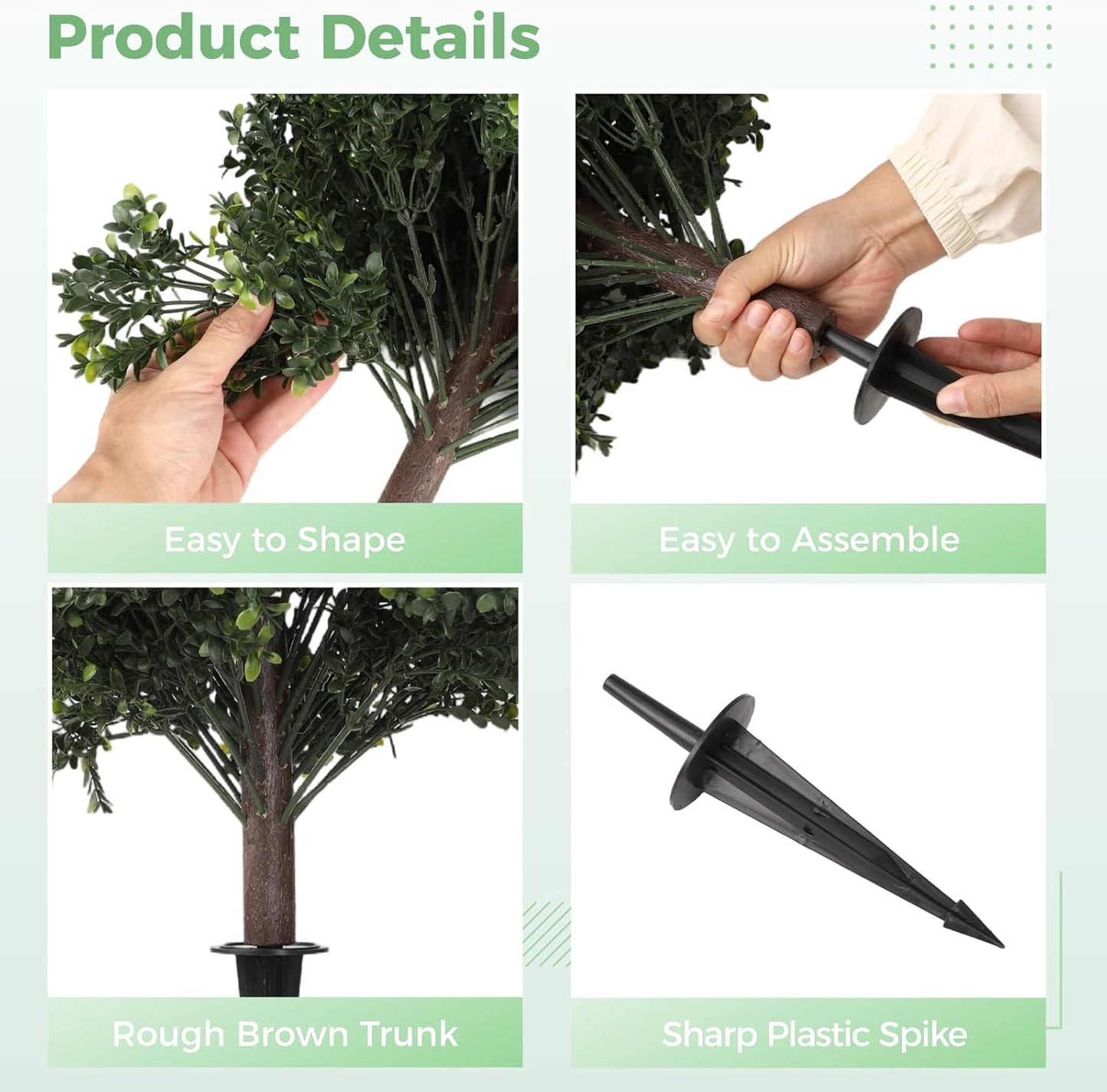2 PCS Artificial Boxwood Topiary Ball Bushes, Realistic Topiary Ball Tree with Ground Spike, Weatherproof Faux Greenery Shrubs Bushes for Front Porch, Patio, Garden, Walkway, Planter Pot