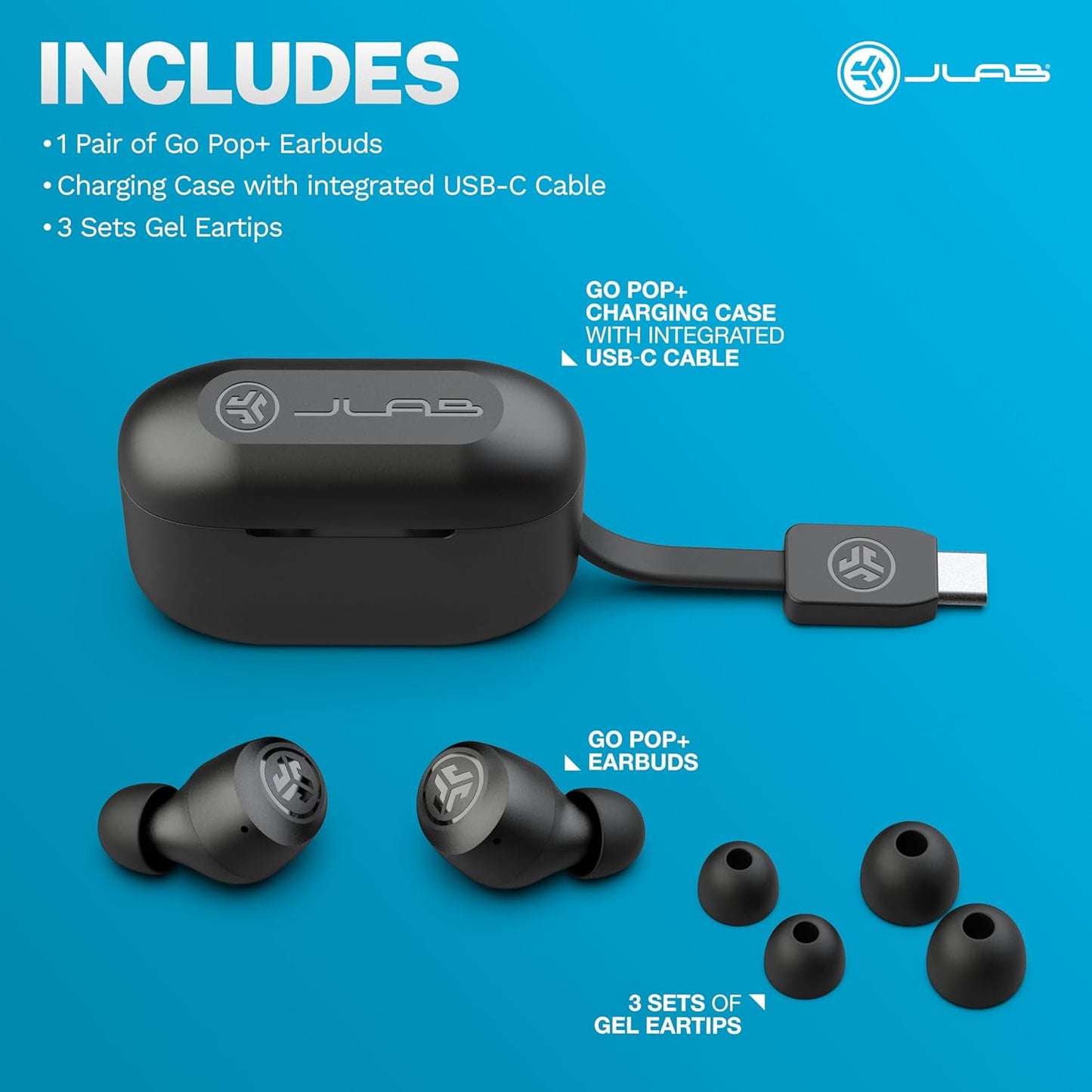 JLab Go Air Pop+ True Wireless Earbuds, in Ear Headphones, Bluetooth E