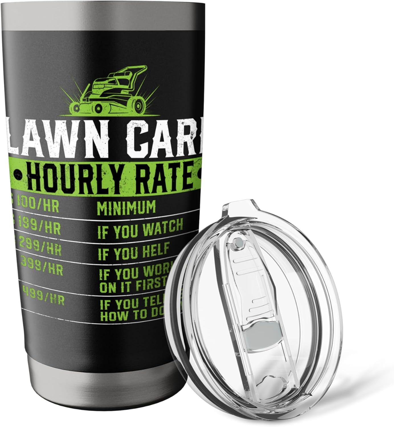 Lawn Care Hourly Rate - Funny Landscaper Gardener Lawn Mower Stainless Steel Insulated Tumbler