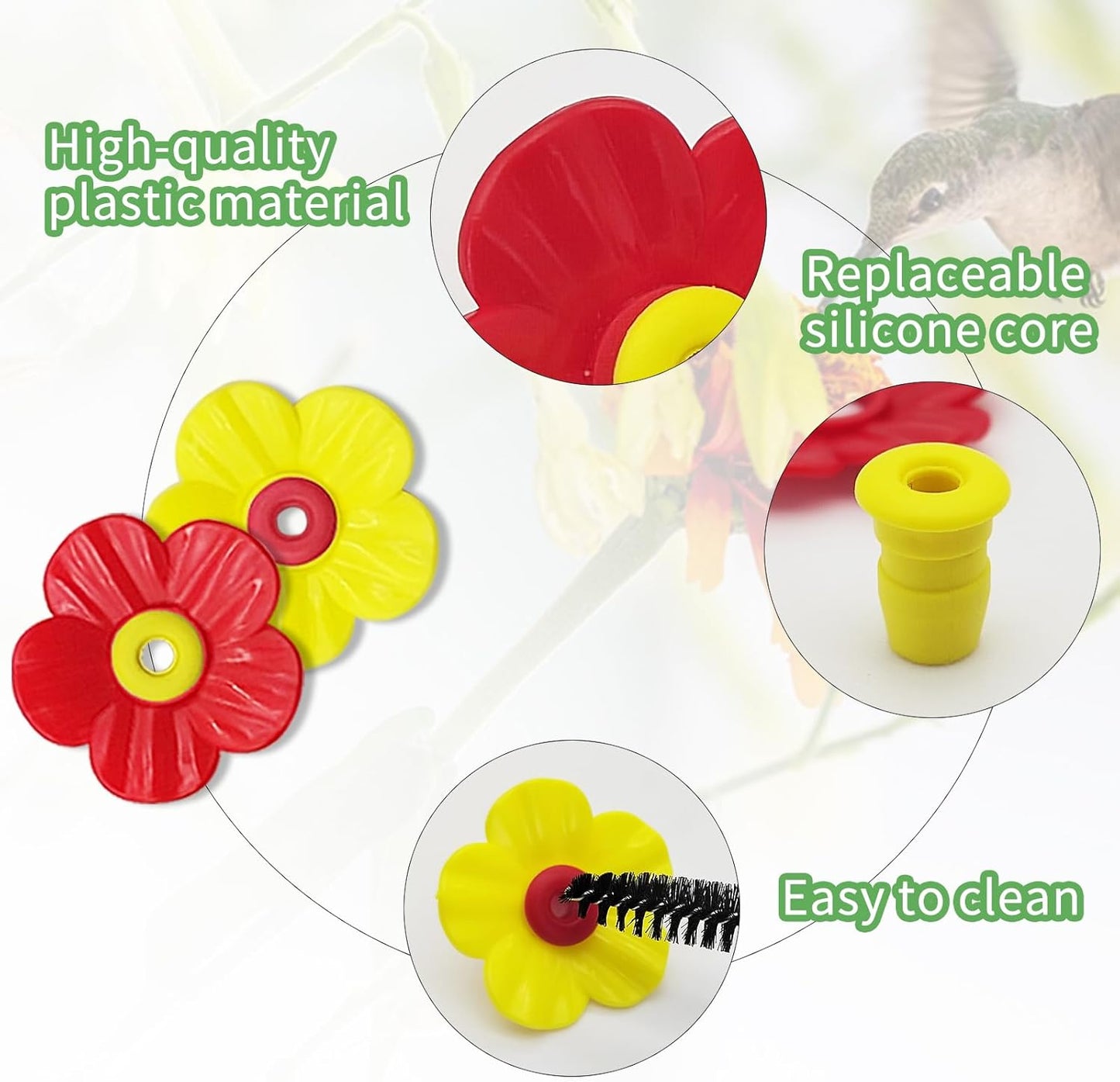 20 Set Hummingbird Feeder Replacement Flowers with 2 Cleaning Brush Flowers Feeder Parts Replacement for Hanging Feeding Hummingbird Outdoors (Red)