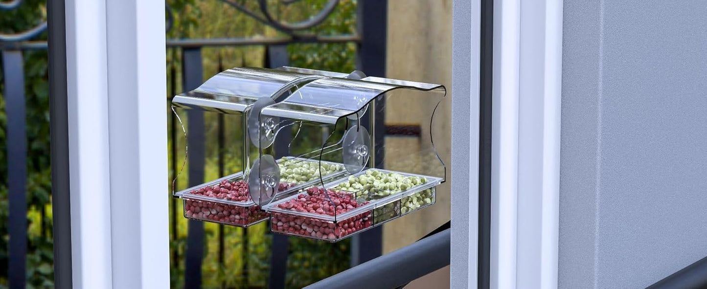 Window Mount Bird Feeder, Clear Acrylic with Suction Cups, Anti-Slip Design, No Punching Required, Outdoor Wild Seed and Water Humming Feeders,a Watching Gift,Garden Decor (Rectangle)