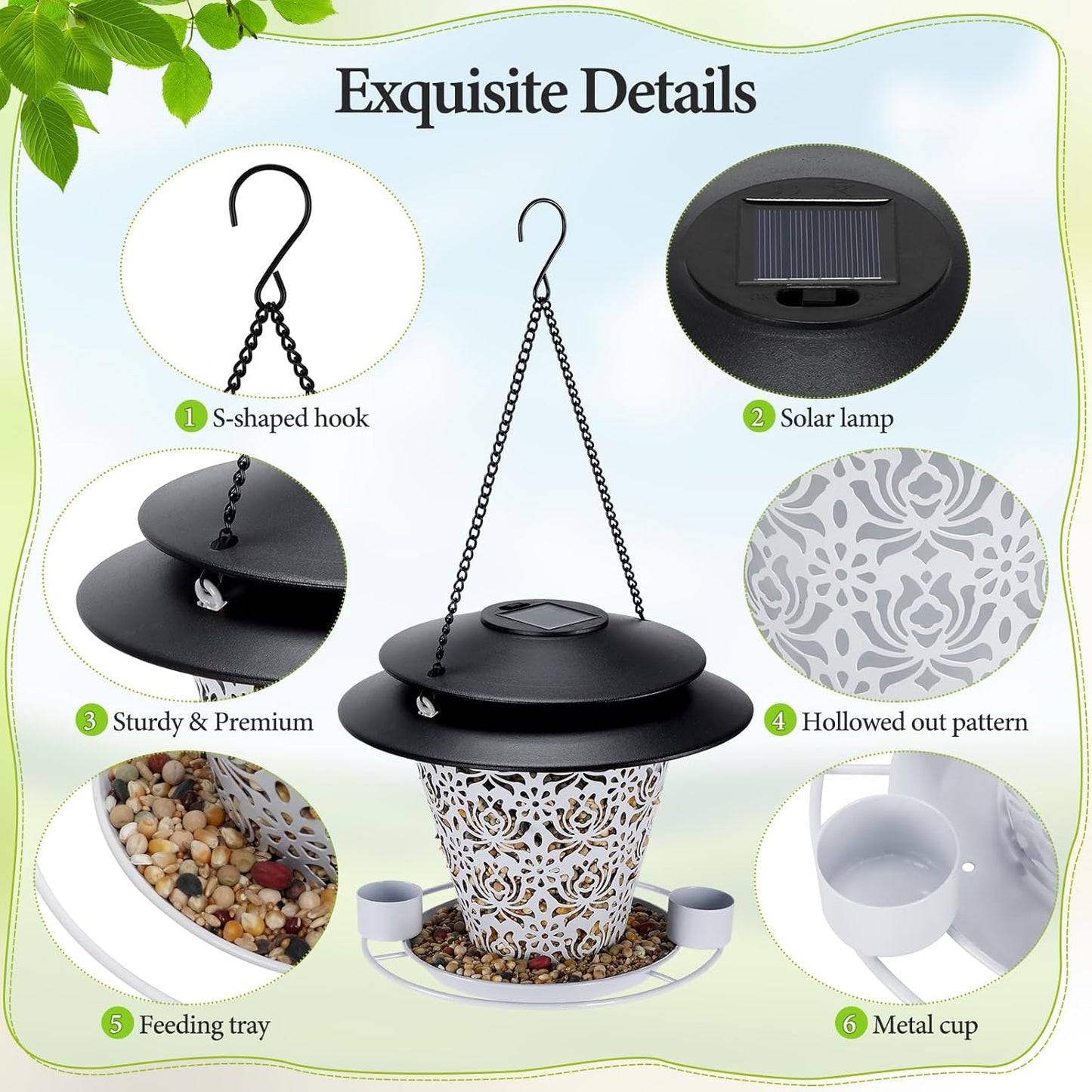 Solar Bird Feeders for Outside Hanging Metal Wild Bird Feeder Solar La