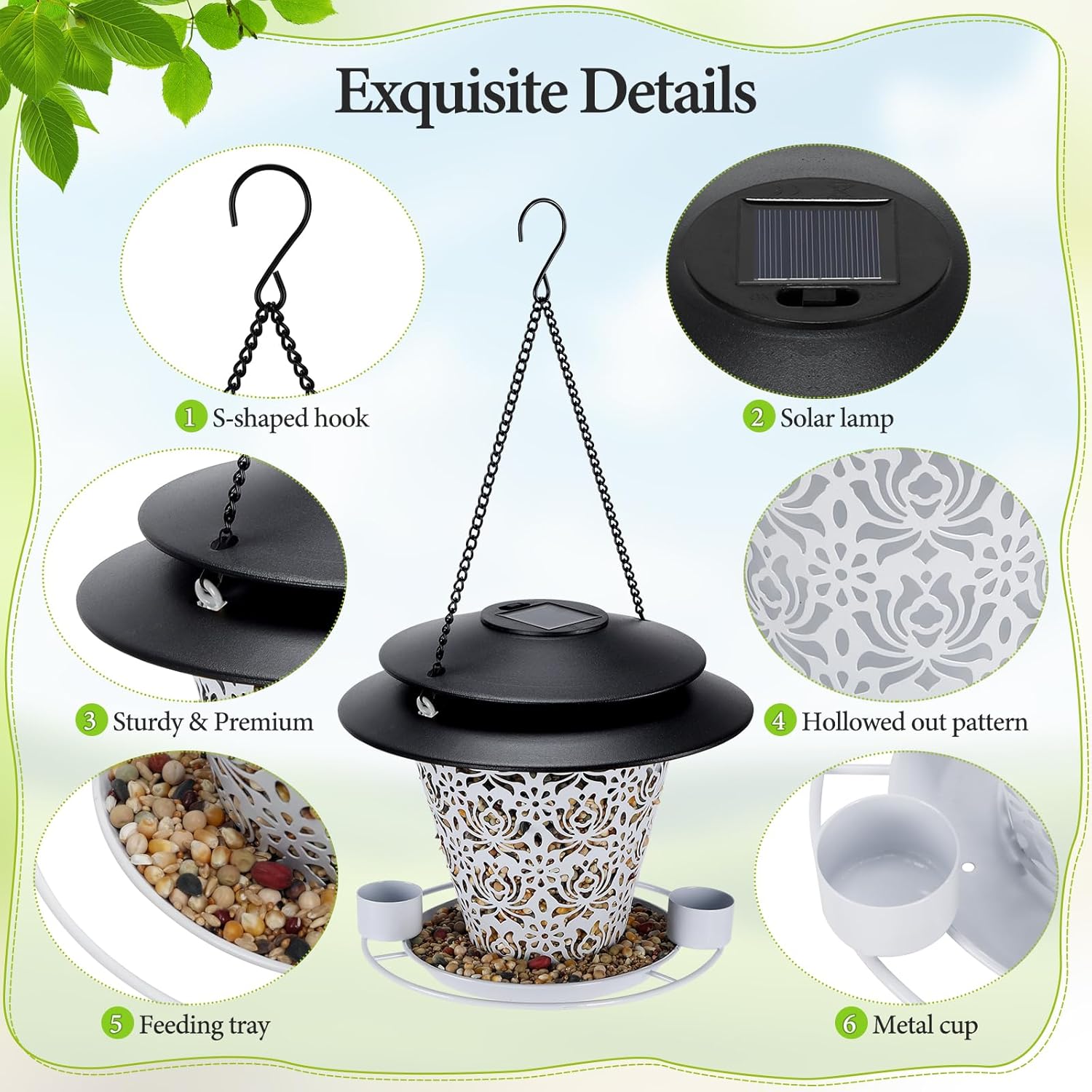 Solar Bird Feeders for Outside Hanging Metal Wild Bird Feeder Solar La