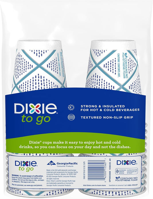 Dixie To Go Paper Coffee Cups, 12 oz, 132 ct, Disposable Insulated Pap