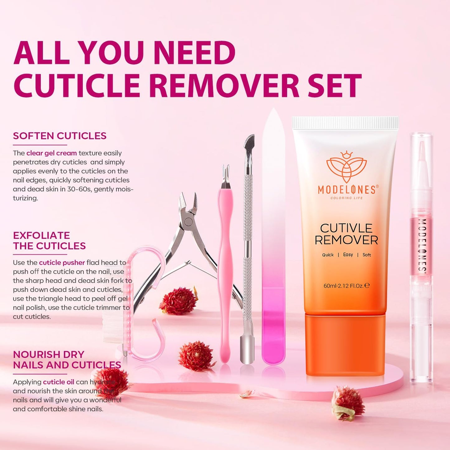 Modelones Cuticle Remover Kit - Cuticle Remover Cream & Cuticle Oil, C