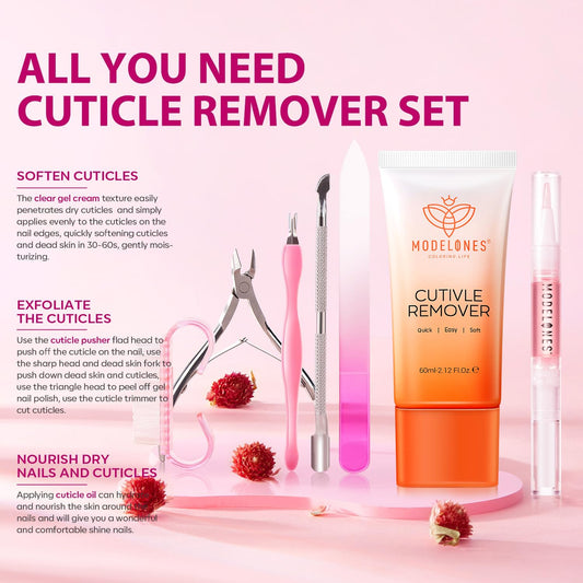Modelones Cuticle Remover Kit - Cuticle Remover Cream & Cuticle Oil, C