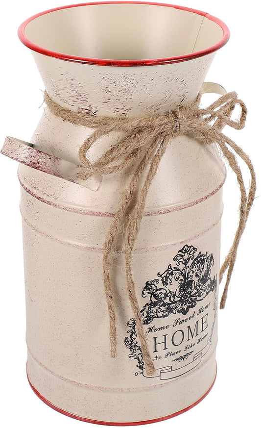 BESTOYARD Vintage Rustic Milk Jug Vase Decorative Iron Flower Bucket P