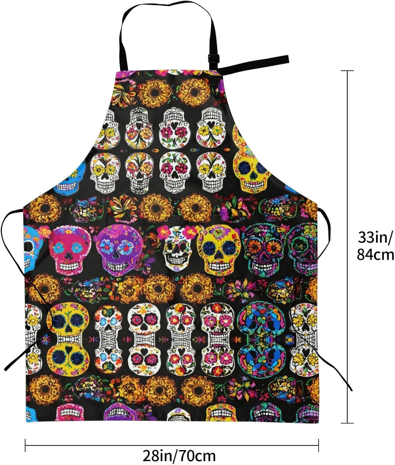 Rose Skull print Waterproof chef's apron with pocket apron for kitchen cooking baking barbecue and gardening
