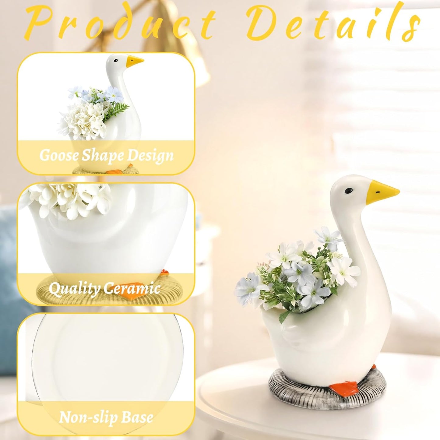 Silly Goose Vase Ceramic Cute Flower Vase Goose Birthday Party Table Centerpieces White Animal Planter Pot Home Decor for Office Living Room Kitchen Bathroom Decor Housewarming Gifts