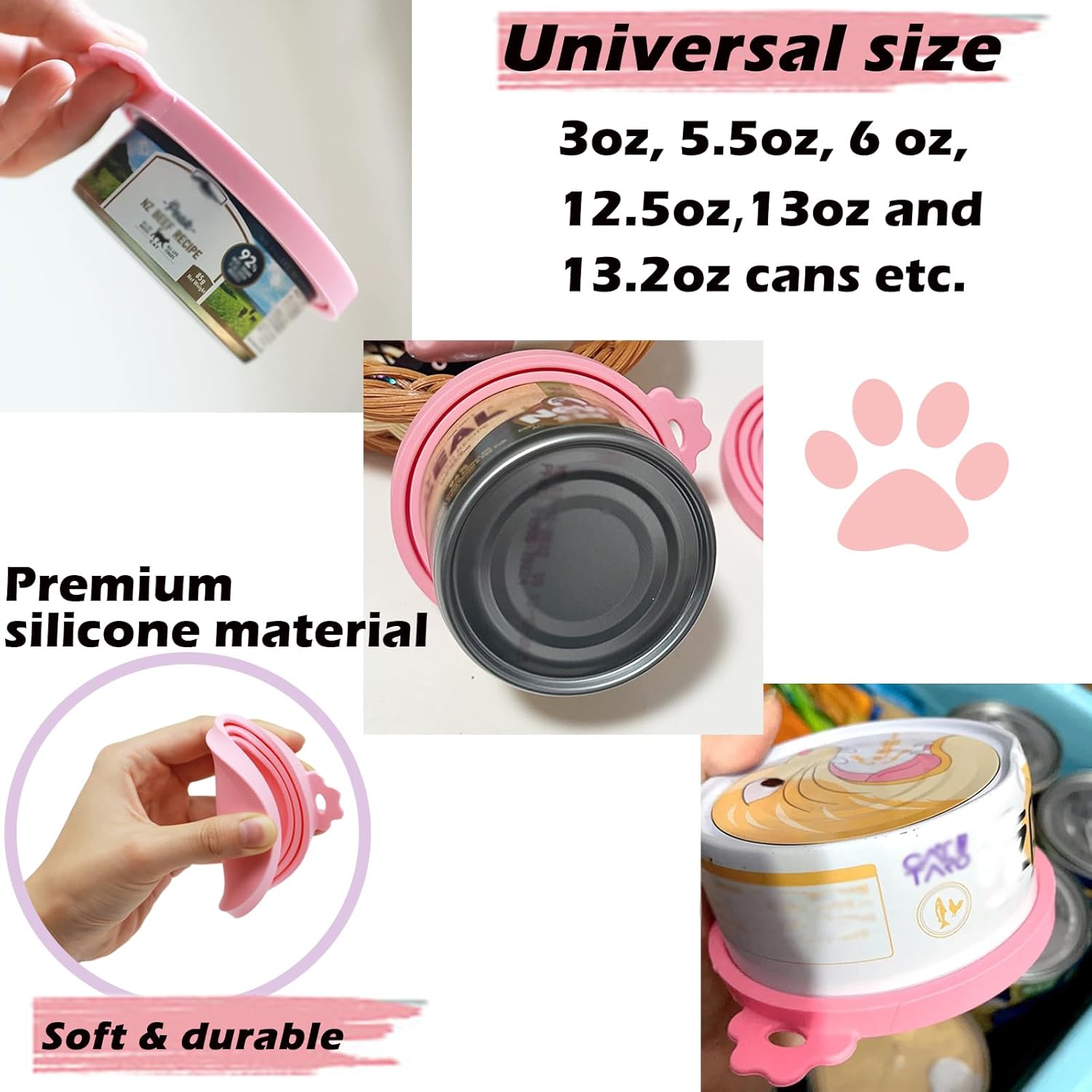 3 Pcs Pet Food Can Lids & One Can Spoon | Cute Paw Shape Opener Spatul