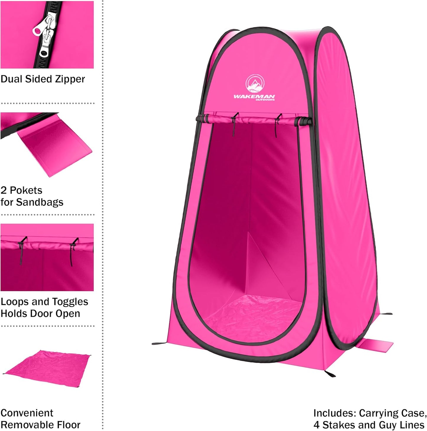Wakeman Pop Up Changing Tent, 3.3 x 3.3 x 6.2ft, Camping Shower Tent for Portable Toilet Stall or Dressing Room with Carry Bag for Camping, Beach, or Tailgate, Polyester