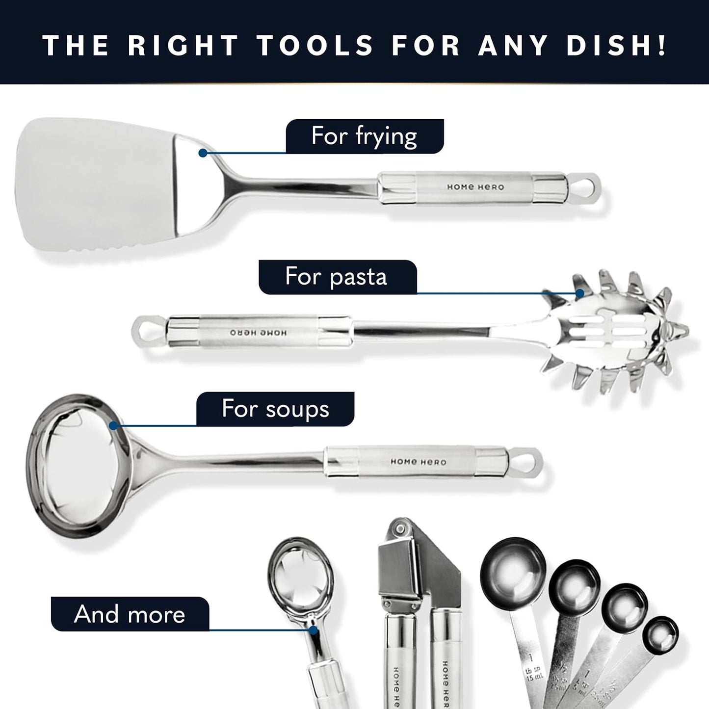 Home Hero 54-Piece Stainless Steel Kitchen Utensils Set - Heat-Resista