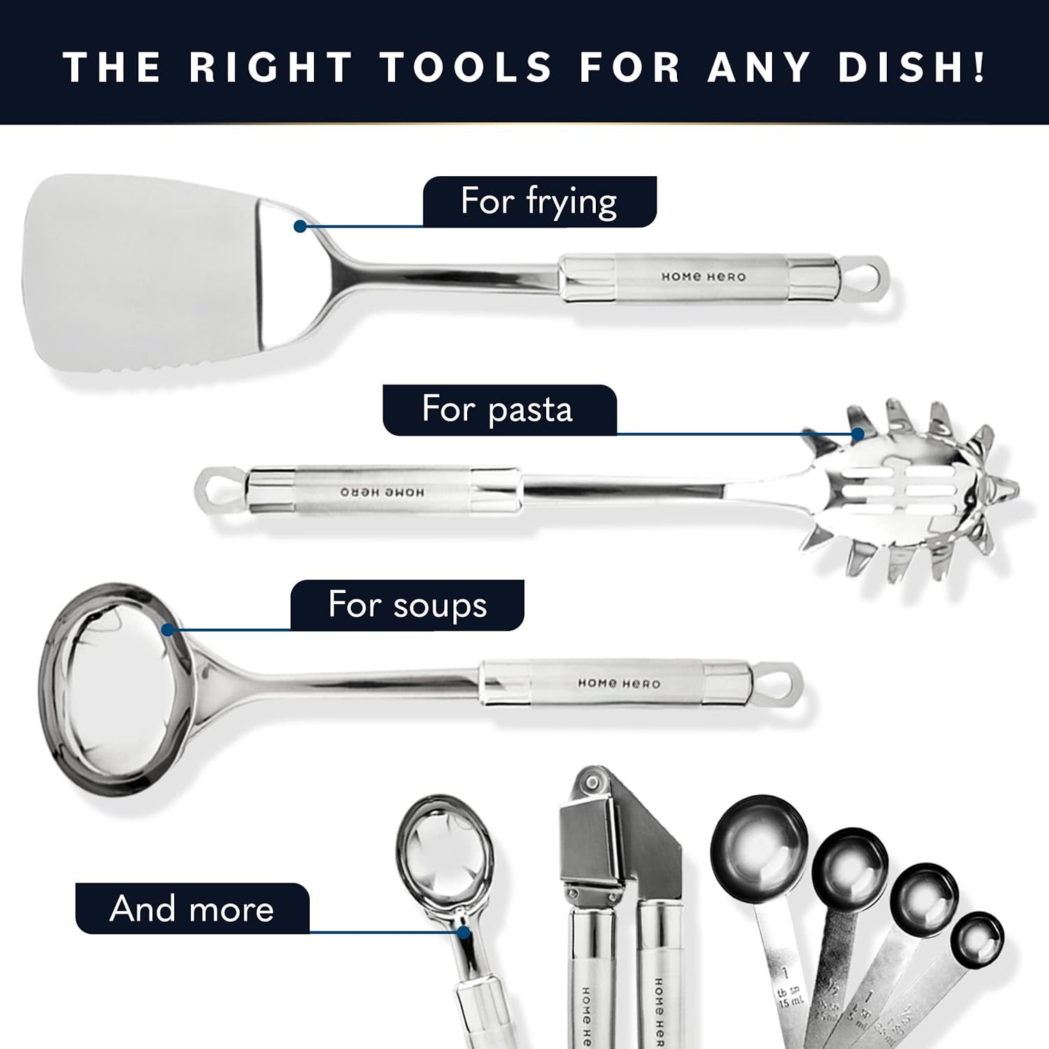 Home Hero 54-Piece Stainless Steel Kitchen Utensils Set - Heat-Resista