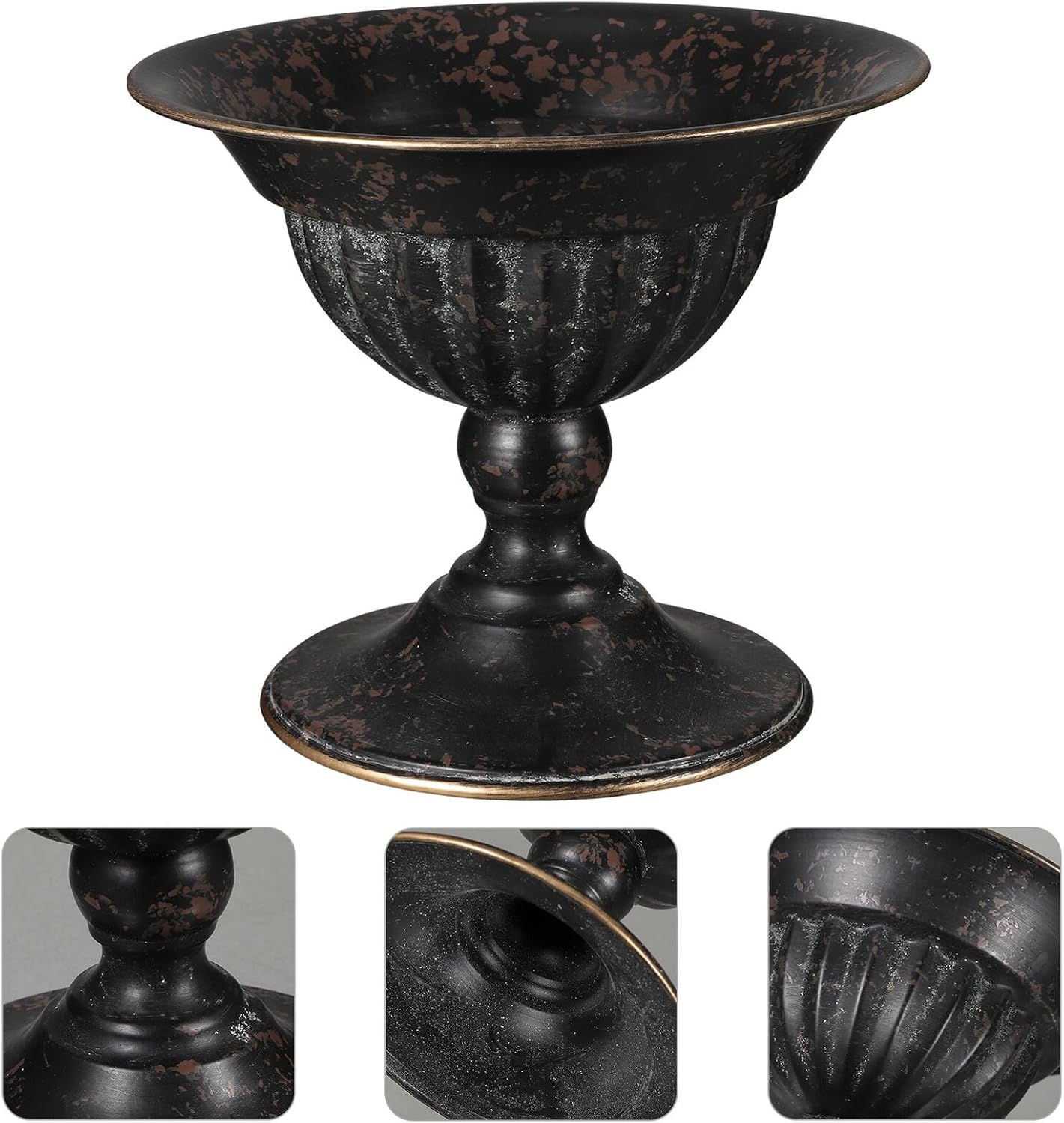Rustic Black Iron Urn Flower Pot Vintage Metal Trophy Vase Retro Galvanized Planter for Wedding Table Centerpiece and Hotel Home Décor