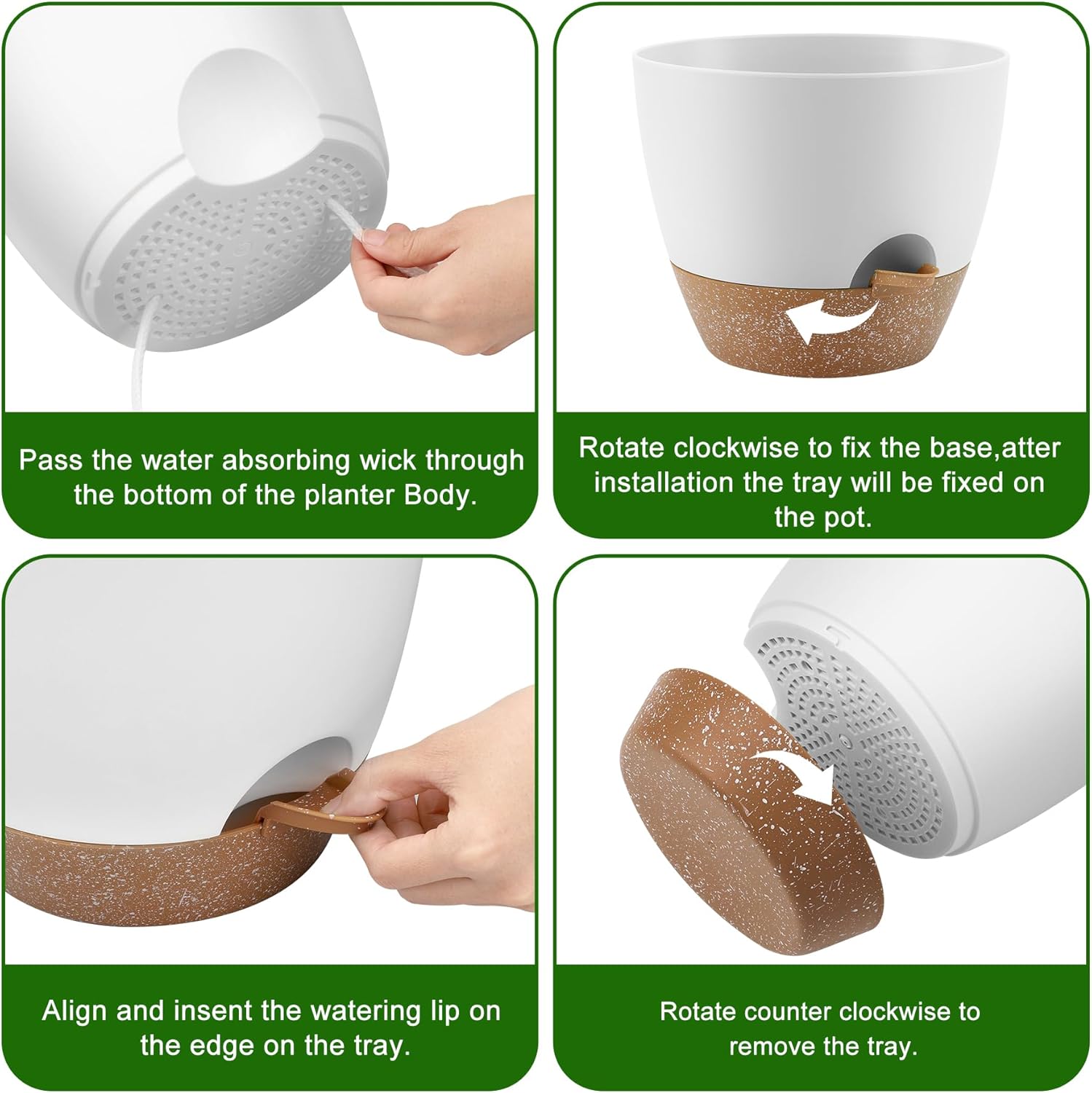 Plant Pots 10/9/8/7.5/7 Inch Self Watering Pots, Set of 5 Plastic Plan