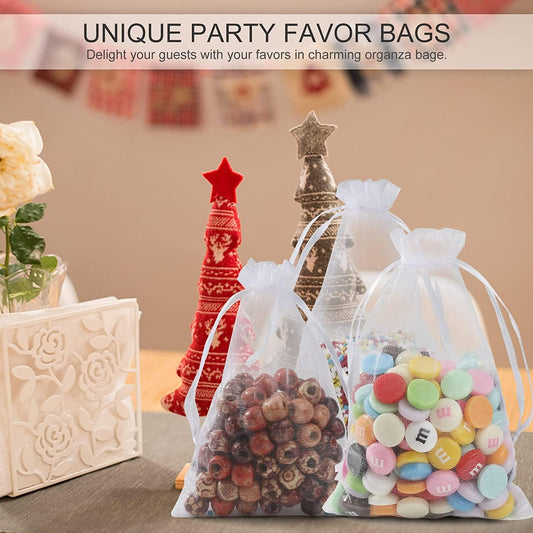 ANZNKU 50 Pack White Organza Bags 5 x 7 in, Small Mesh Gift Bags Bulk Drawstring for Wedding Favors, Gift Wrap Bag for Candy Jewelry Soap Makeup, Cute Goodie Bag Sachet for Party Favor & Easter Gifts
