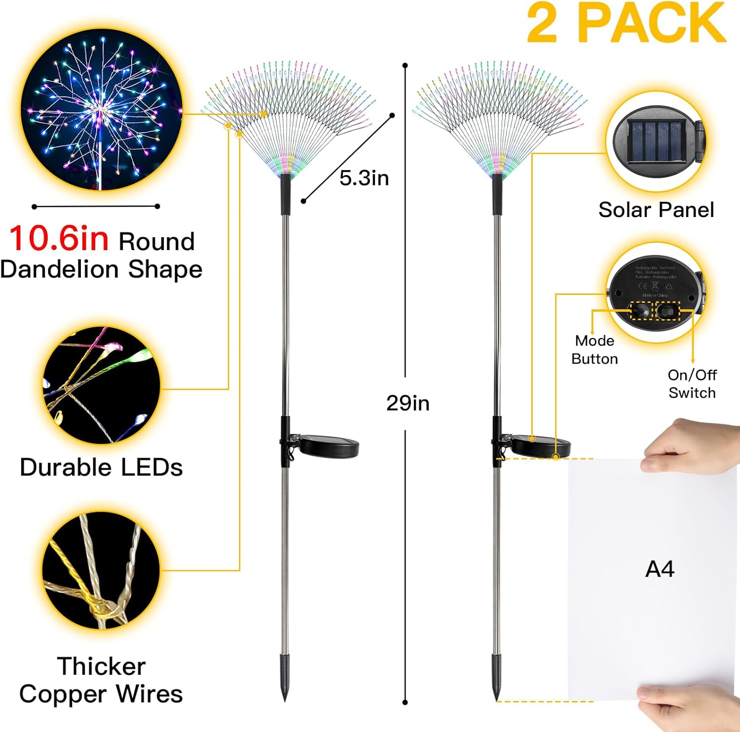 suddus Solar Garden Lights Outdoor Waterproof Decorative, 2Pack 150LED