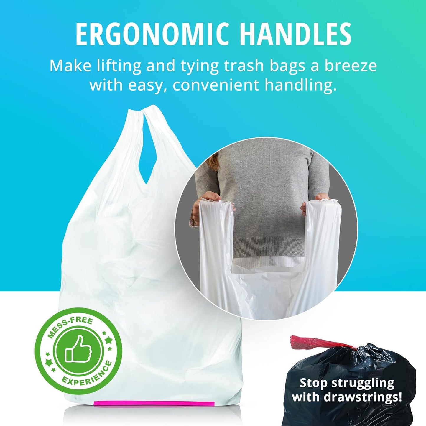 Hippo Sak - Tall Kitchen Garbage Bags with Ergonomic Handles - 13 Gallon Trash Bags - Super Strong, Patented Reinforced Bottom and Leak Proof Tall Kitchen Trash Bags - Heavy Duty Trash Bags (90 Count)