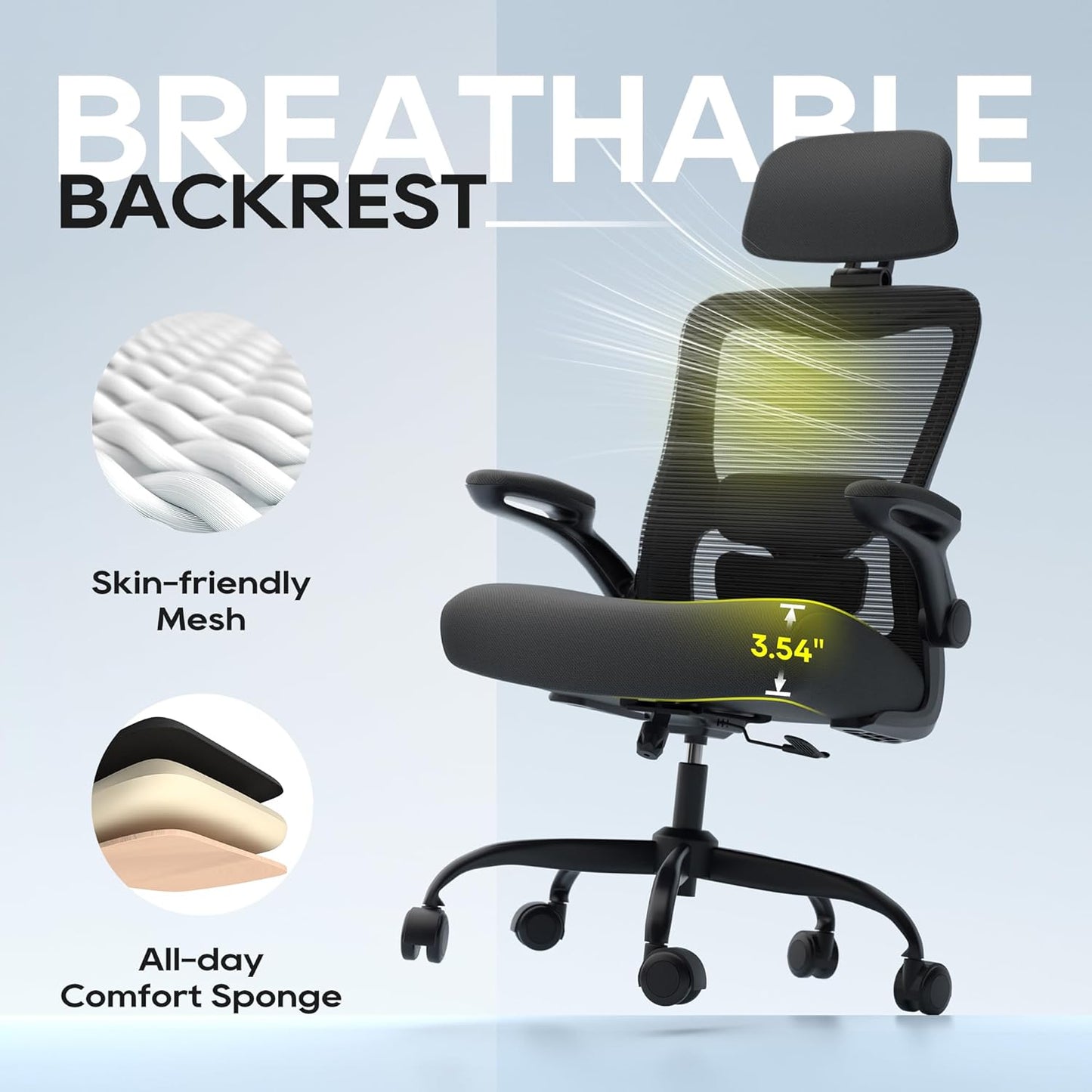 Ergonomic Office Chair, High Back Mesh Desk Chair with Adjustable Lumb