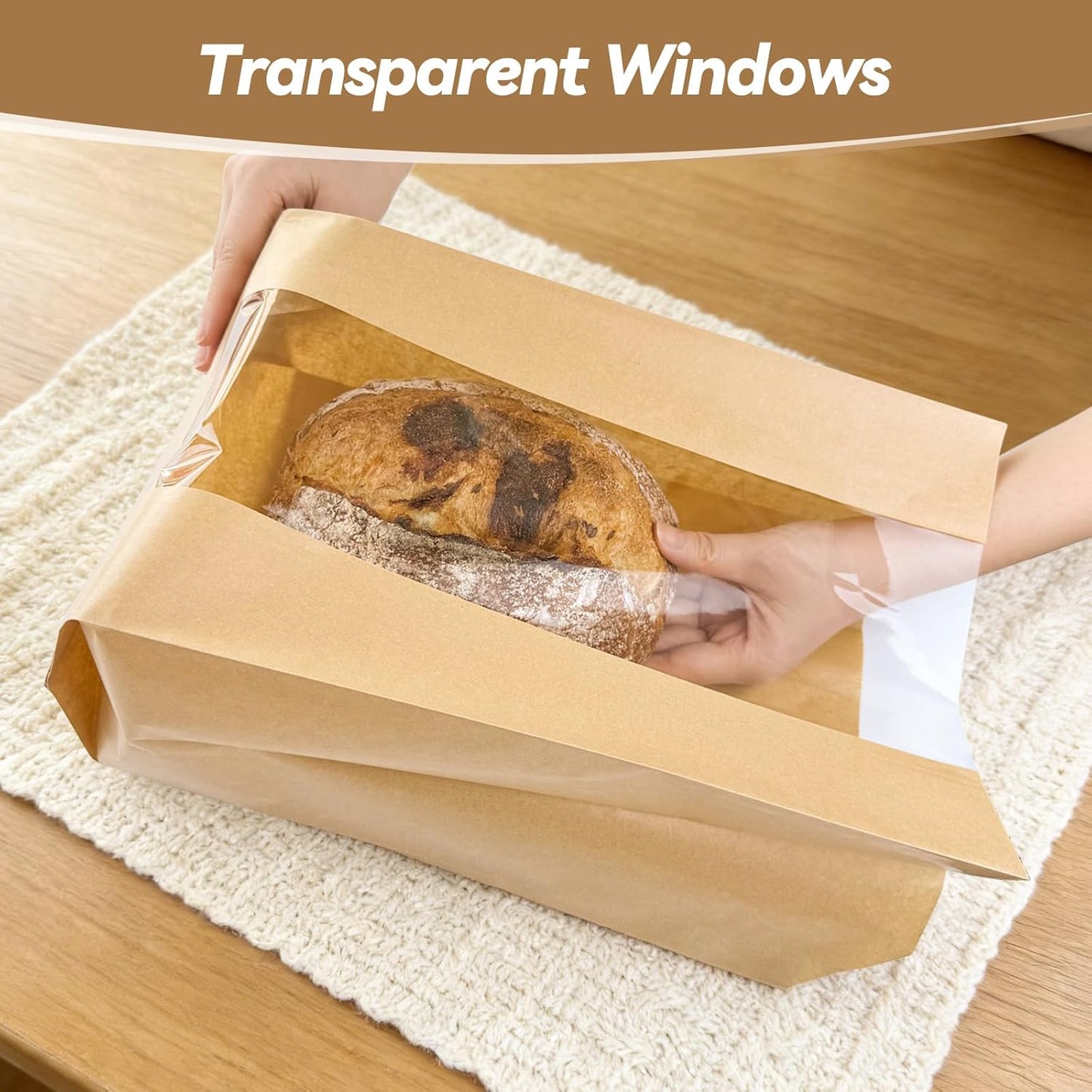 Tripho 100 Pcs Bread Bags for Homemade Bread with Clear Window & 120 Stickers, Sourdough Bread Bags for Storage of Bread,Cookies & Snacks, Large Bakery Paper Bags