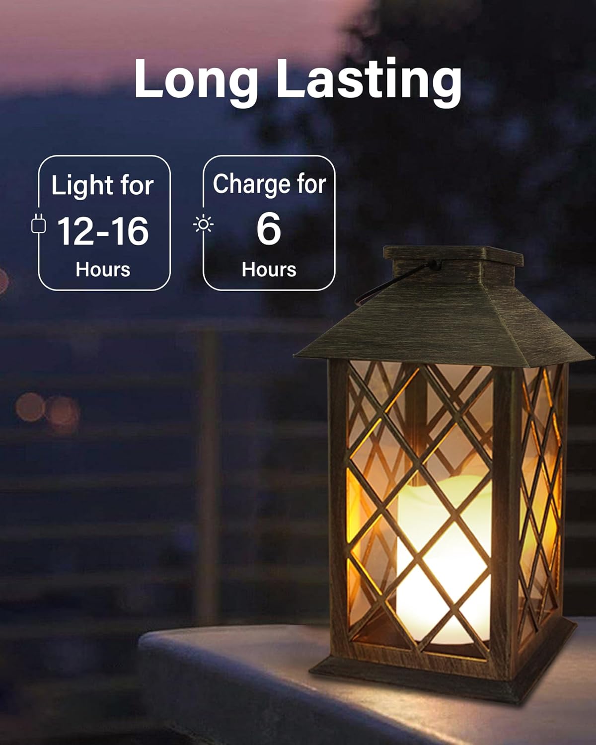 SHYMERY Solar Lantern,Outdoor Garden Hanging Lanterns,2 Pack 14 Inch Lasts 3X Longer 10 lumens Waterproof LED Flickering Flameless Candle Mission Lights for Table,Outdoor,Party Decorative