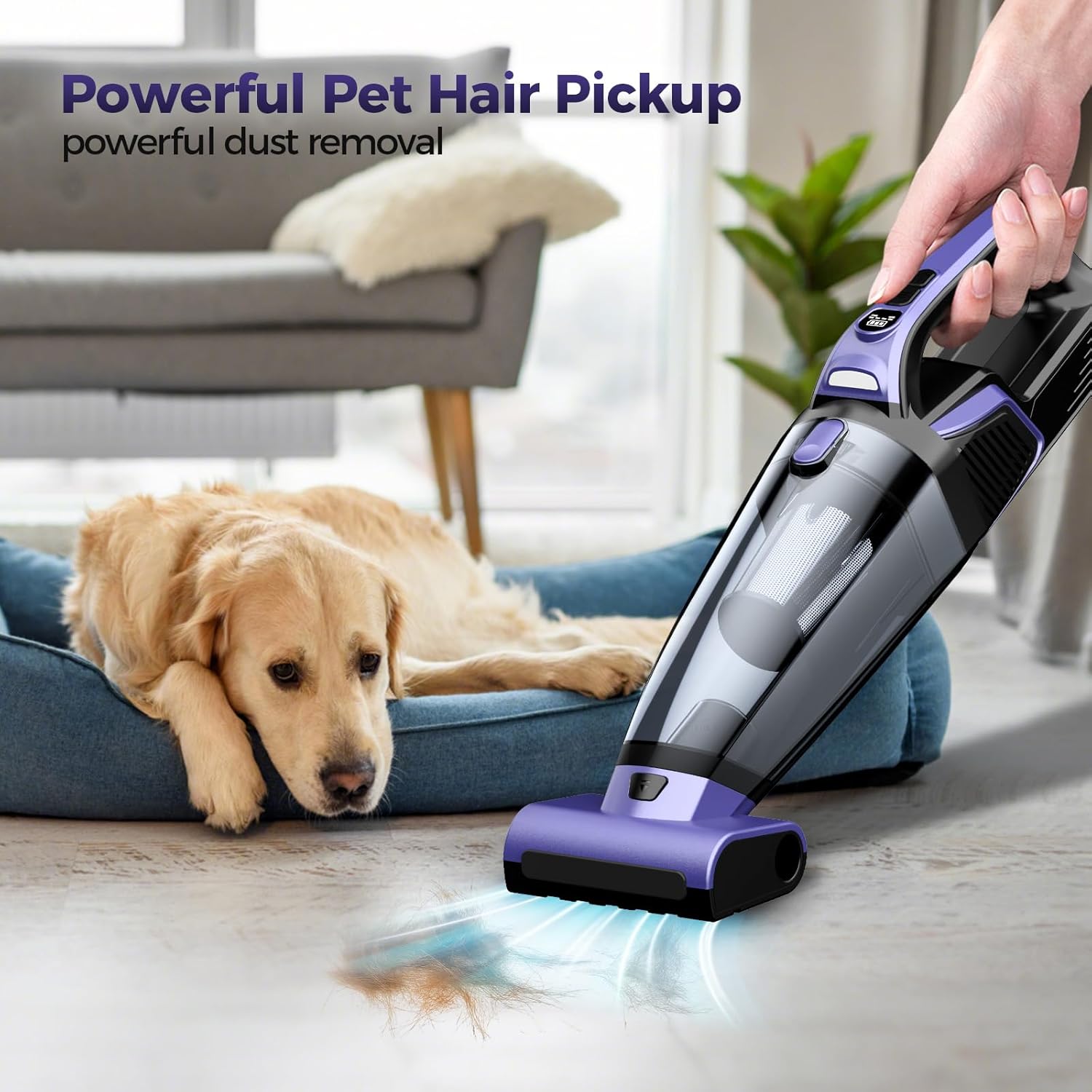 Pet Hair Handheld Vacuum Cordless: 20000PA High Power Car Vacuum with 
