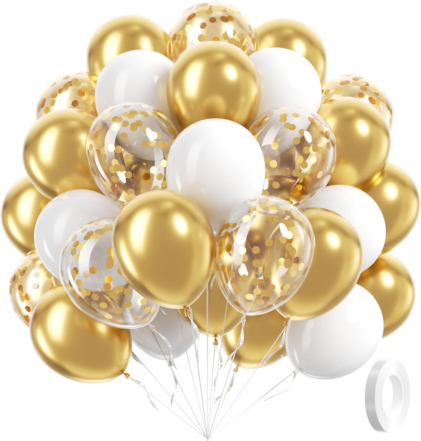 60pcs Gold and White Balloons 12inch, White and Gold Balloons with Met