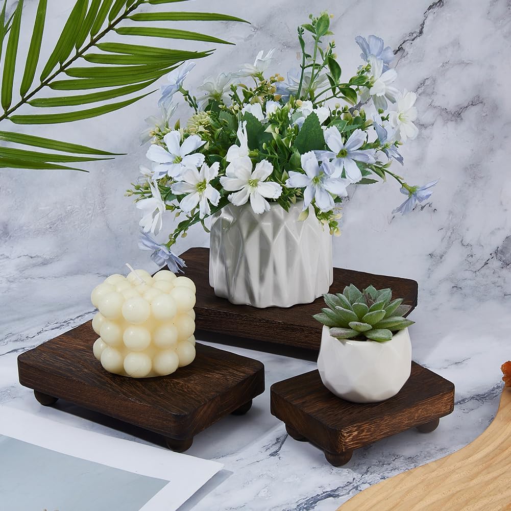 DICOSMETIC 3Pcs Rectangle Wooden Risers Farmhouse Pedestal Stand Coffee Bathroom Counter Sink Decor Countertop Plant Riser Wooden Kitchen Display Tray for Indoor Outdoor Soap Candles Cup