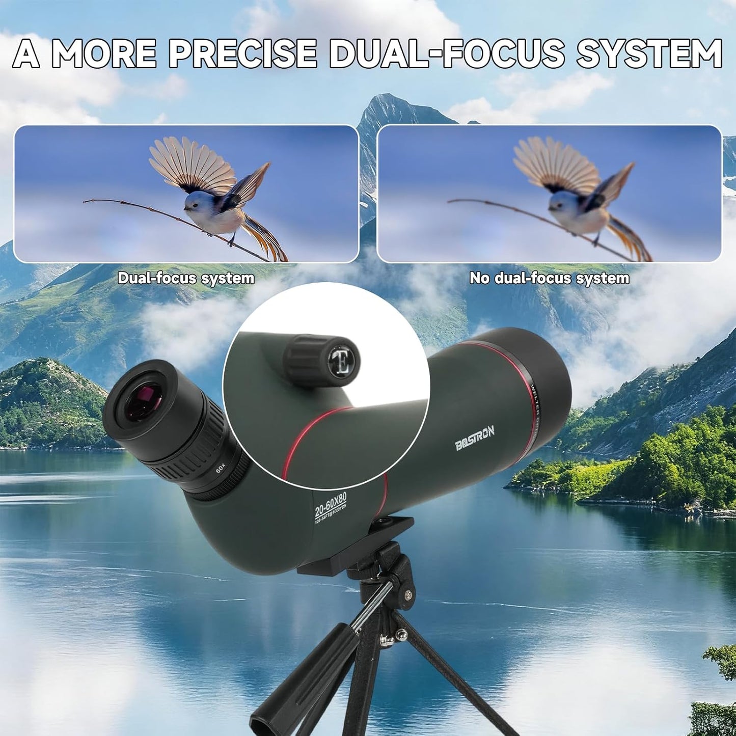 20-60x80 Spotting Scope - Spotting Scopes with Tripod Phone Holder, BAK4 FMC Waterproof Spotter Scope for Bird Watching, Target Shooting, Stargazing Dark Green