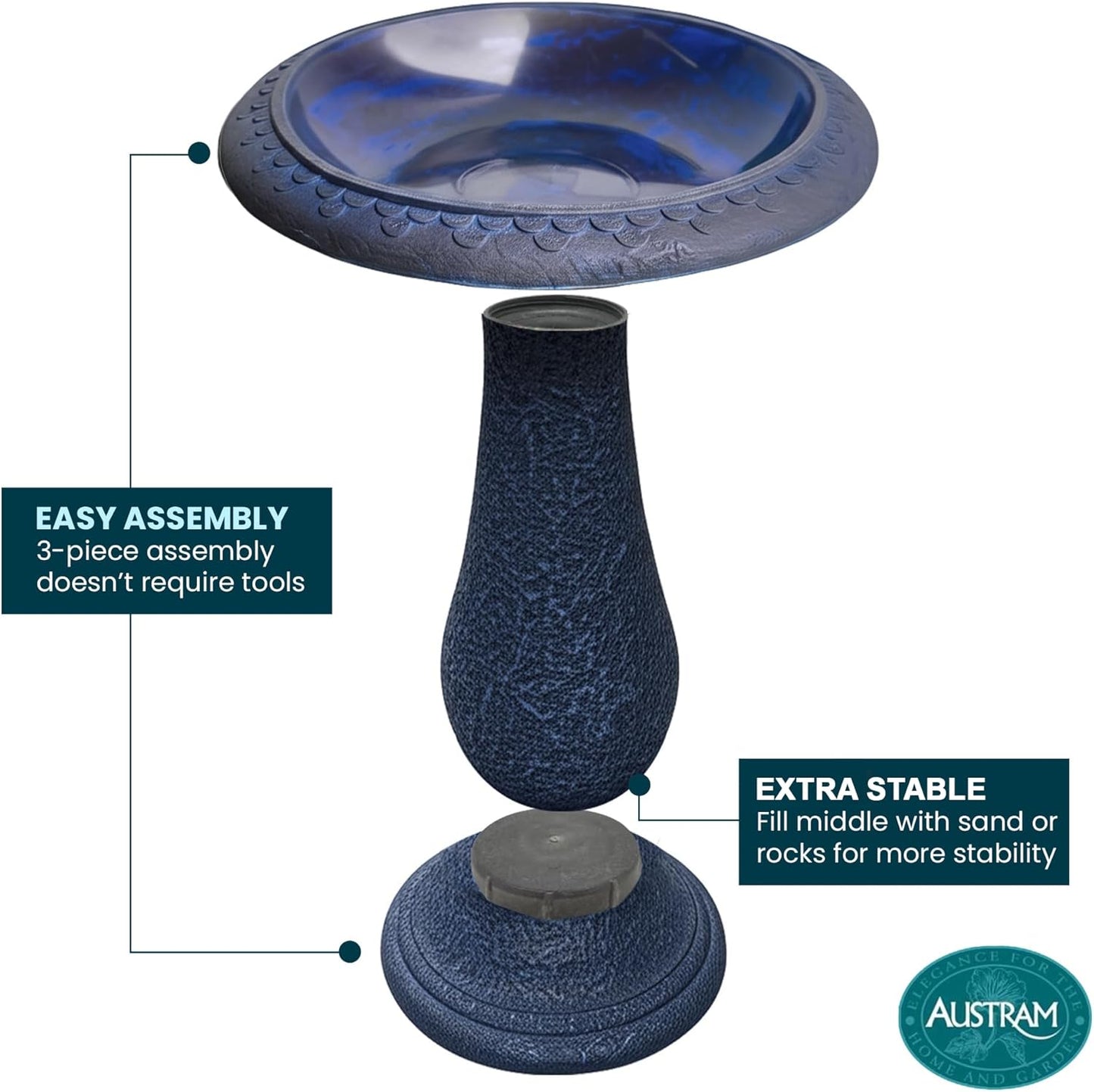 Pedestal Birdbath with Solar Fountain, Resin Stone Composite Outdoor G