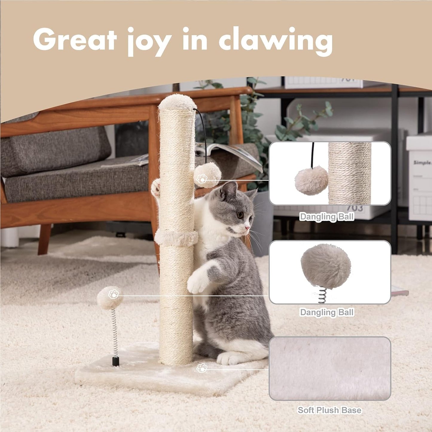 MECOOL Cat Scratching Post Premium Basics Kitten Scratcher Sisal Scrat
