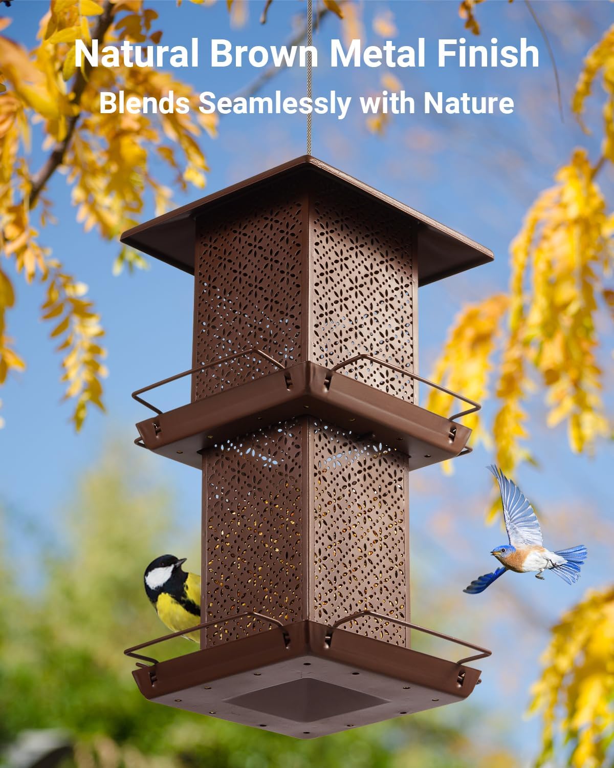 Bird Feeders for Outdoors Hanging - 6lb Large Capacity Metal Double Ti