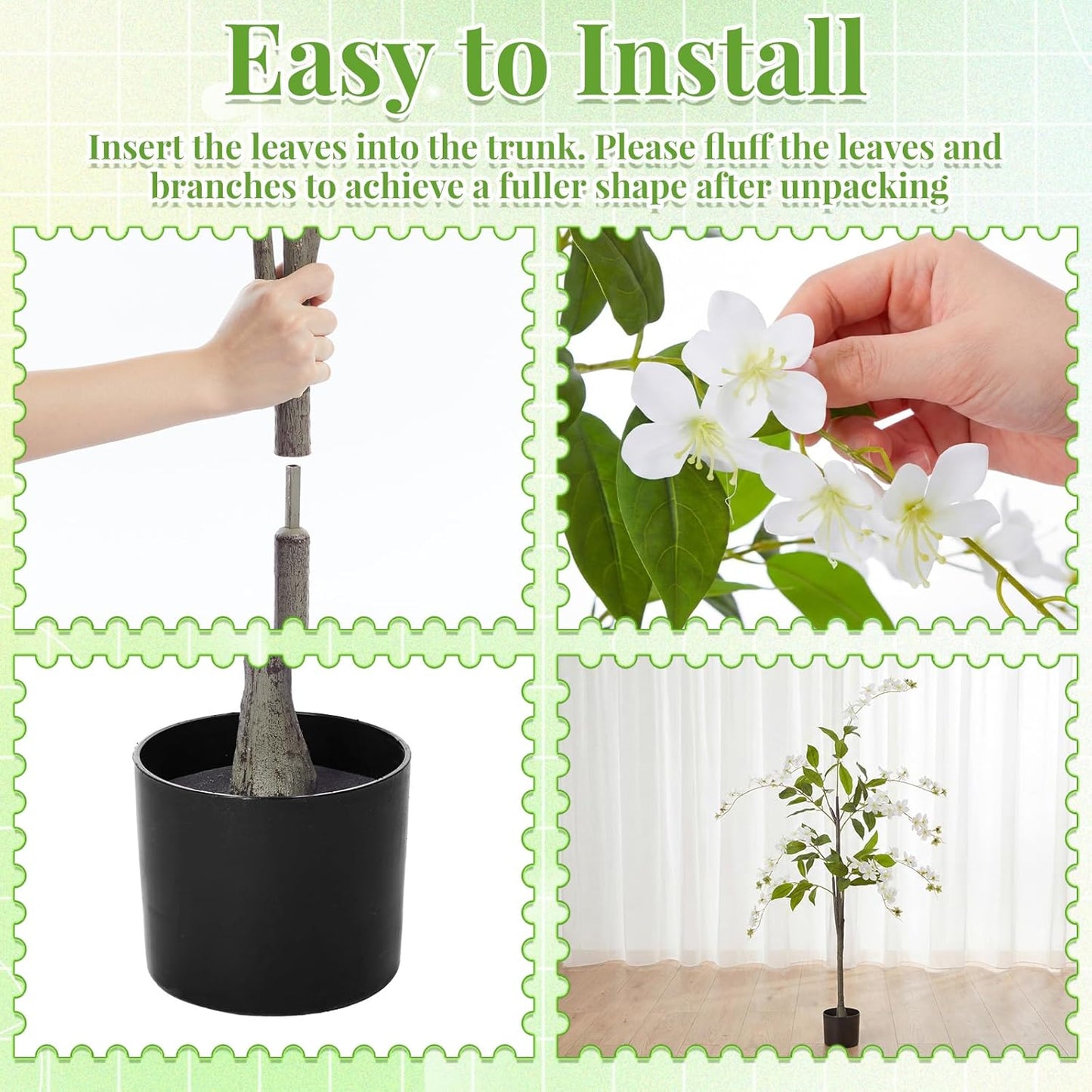 2 Pack 5 ft Artificial Jasmine Flower Tree Faux Flower Tree with Planter UV Resistant Potted Blooming Fake Floor Plant for Indoor Outdoor Home Living Room Office Wedding