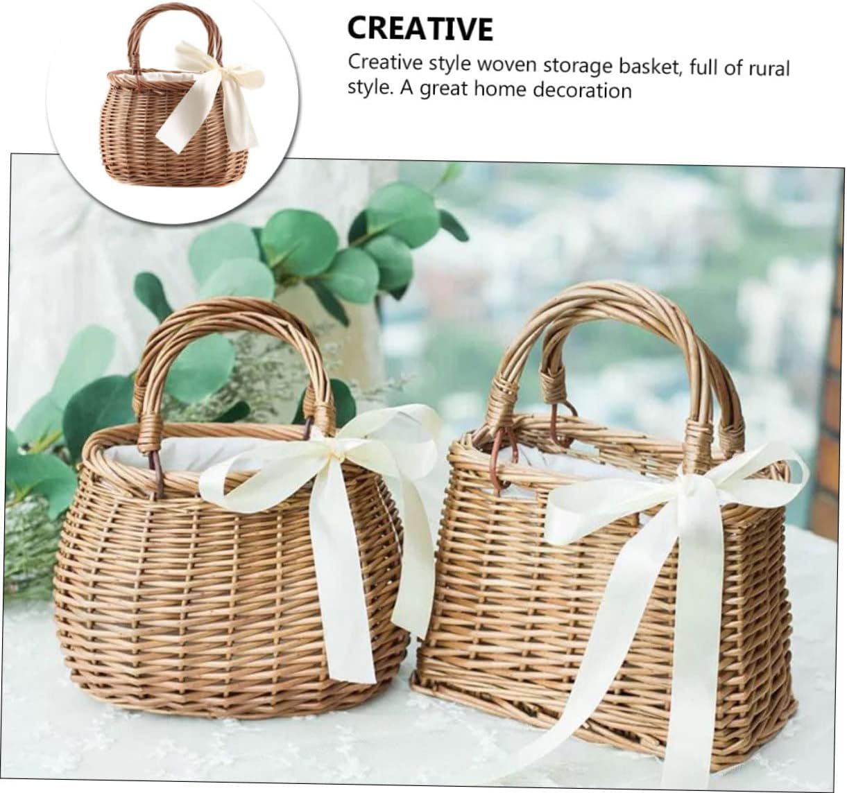 Gadpiparty Hand-Woven Willow Flower Basket with Handle 7.48X5.90X4.72 