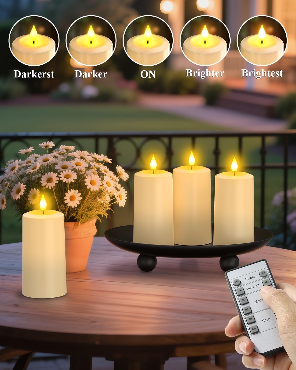 SoulBay Flameless Candles Rechargeable, 4 Pack LED Flickering Waterproof White Pillar Candles with Magnetic Charging Base Remote Timer for Indoor Outdoor Lantern Holiday Christmas Décor, 2.75" x 5.1 "