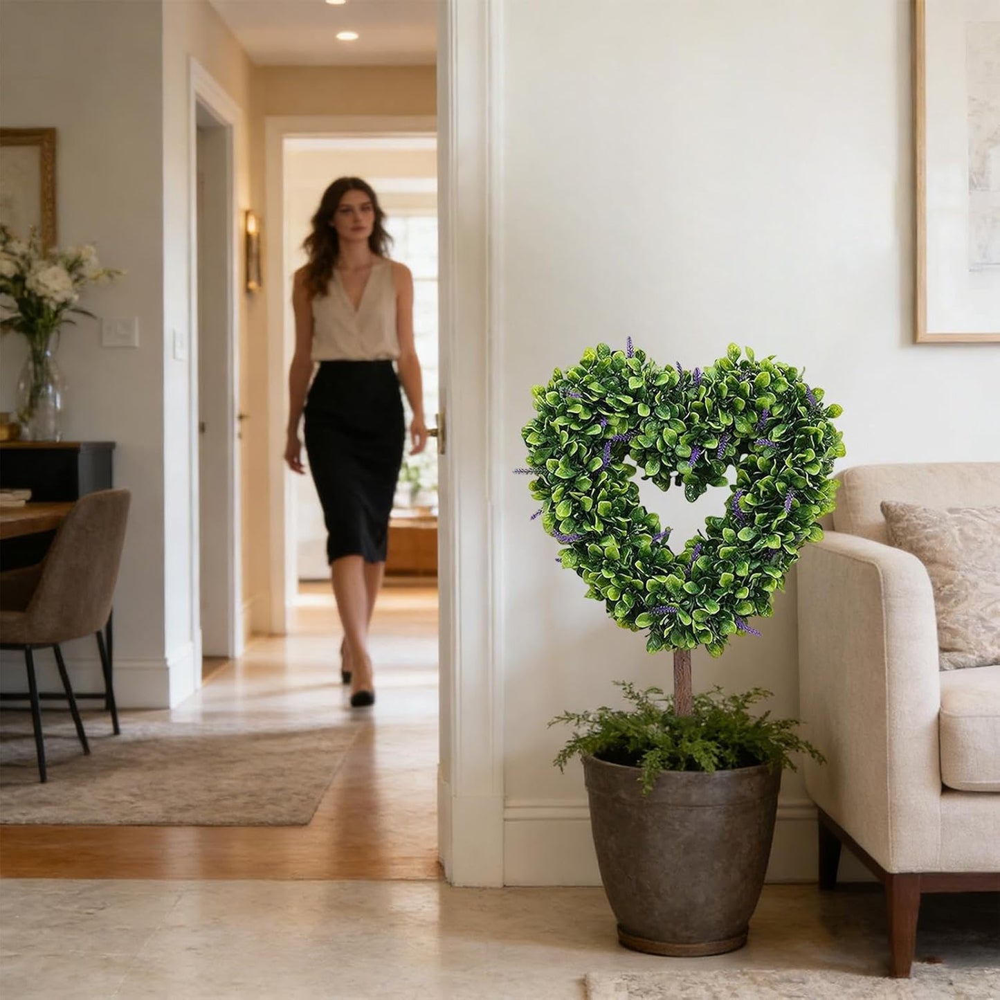 Artificial Topiary for Outdoors, 65 cm Valentine Plant with Stand for Outdoor and Indoor, Topiary Valentine with Stand, for Garden Wedding Spring Workshops Lawn Patio Porch Ca