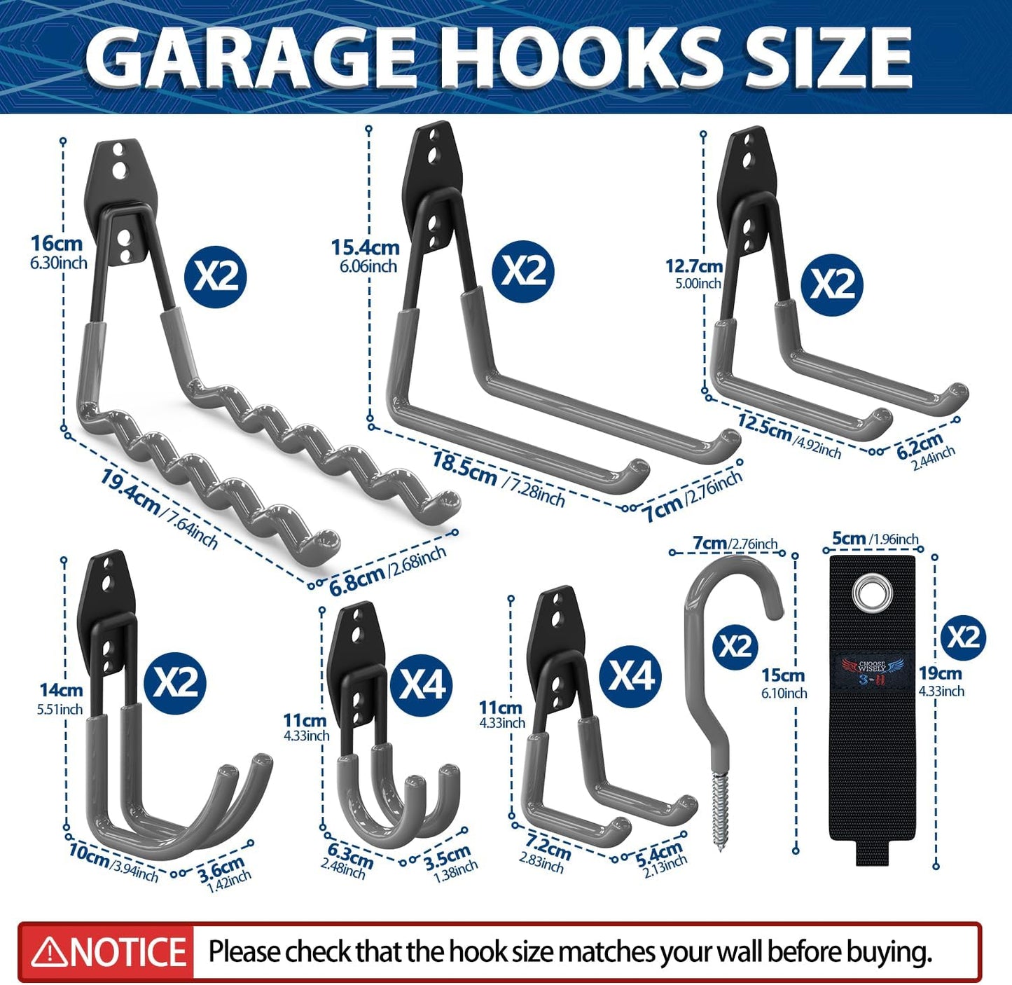 3-H Garage Wall Hooks 20 Pack, Garage Hooks Heavy Duty with Extra Weld