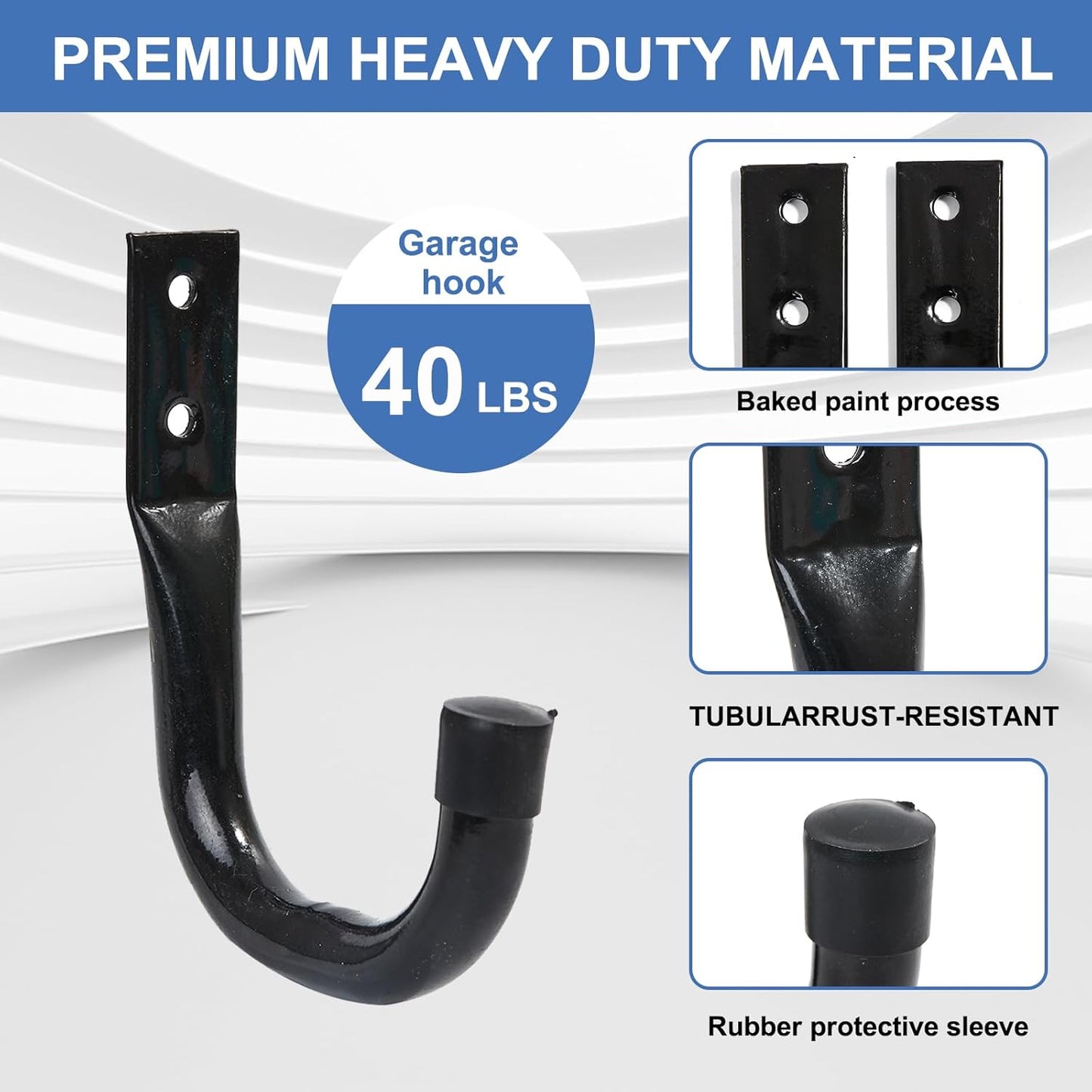 Heavy Duty Garage Hooks,10 Pack Garage Wall Mount Hooks, for Hanging Ladders, Bikes, Garden Tools, Hose, Utility Steel J Hooks with Anti-Slip Coating (Black)
