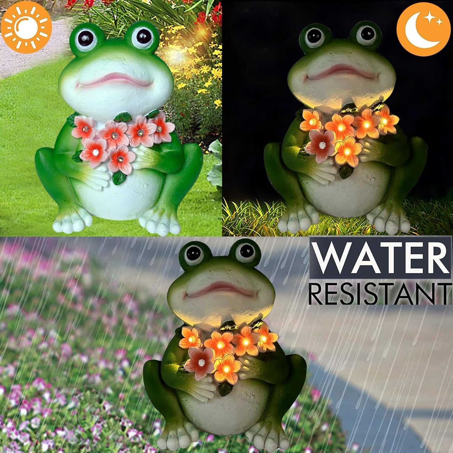 Solar Frog Garden Decor - Resin Frog Statues for Outside, Patio, Yard, Lawn, Gardening Gifts for Women, Outdoor Decorations