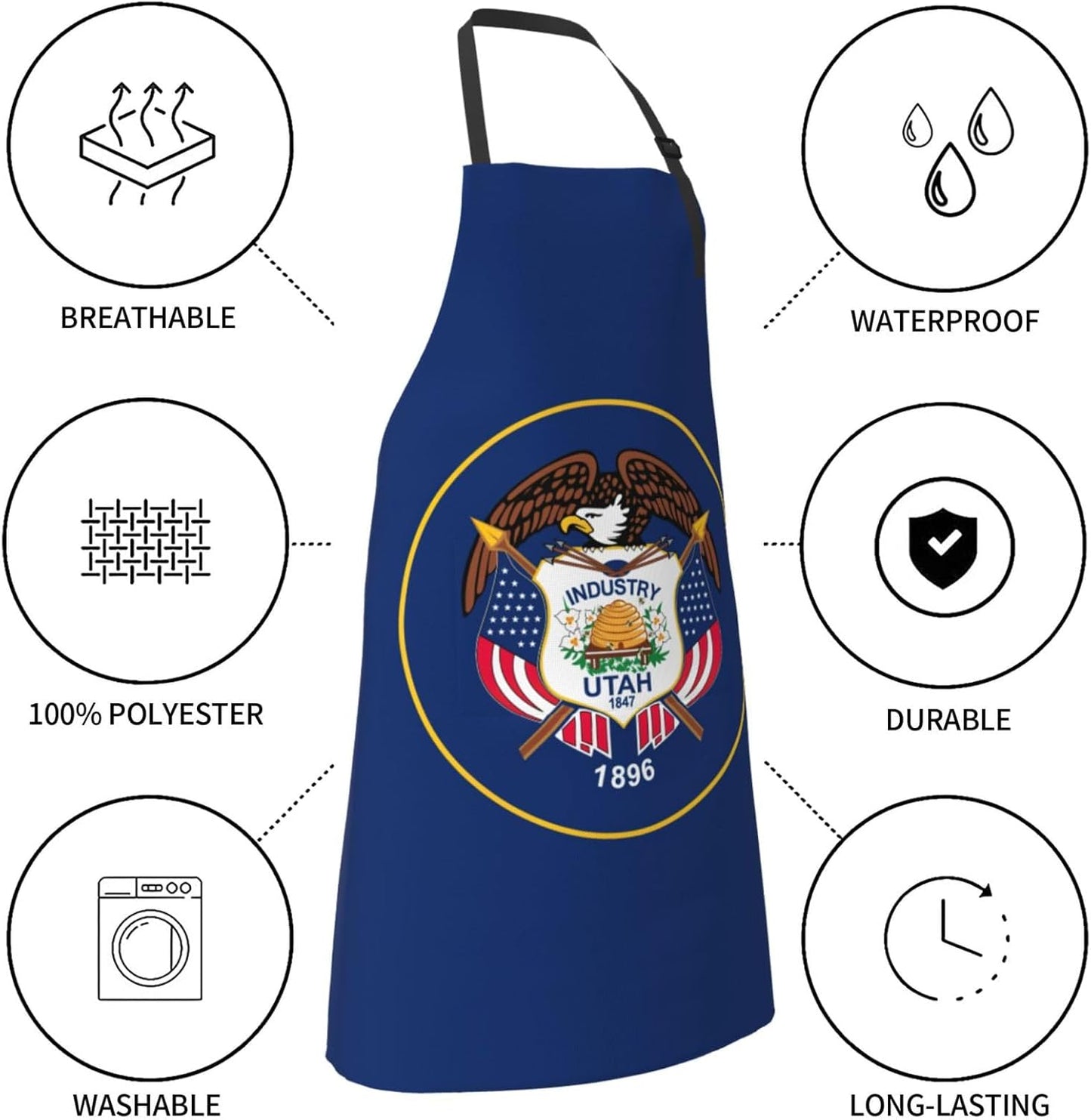 YANYU Utah Flag Print 28x33 In Kitchen Apron Stylish Chef Apron with P