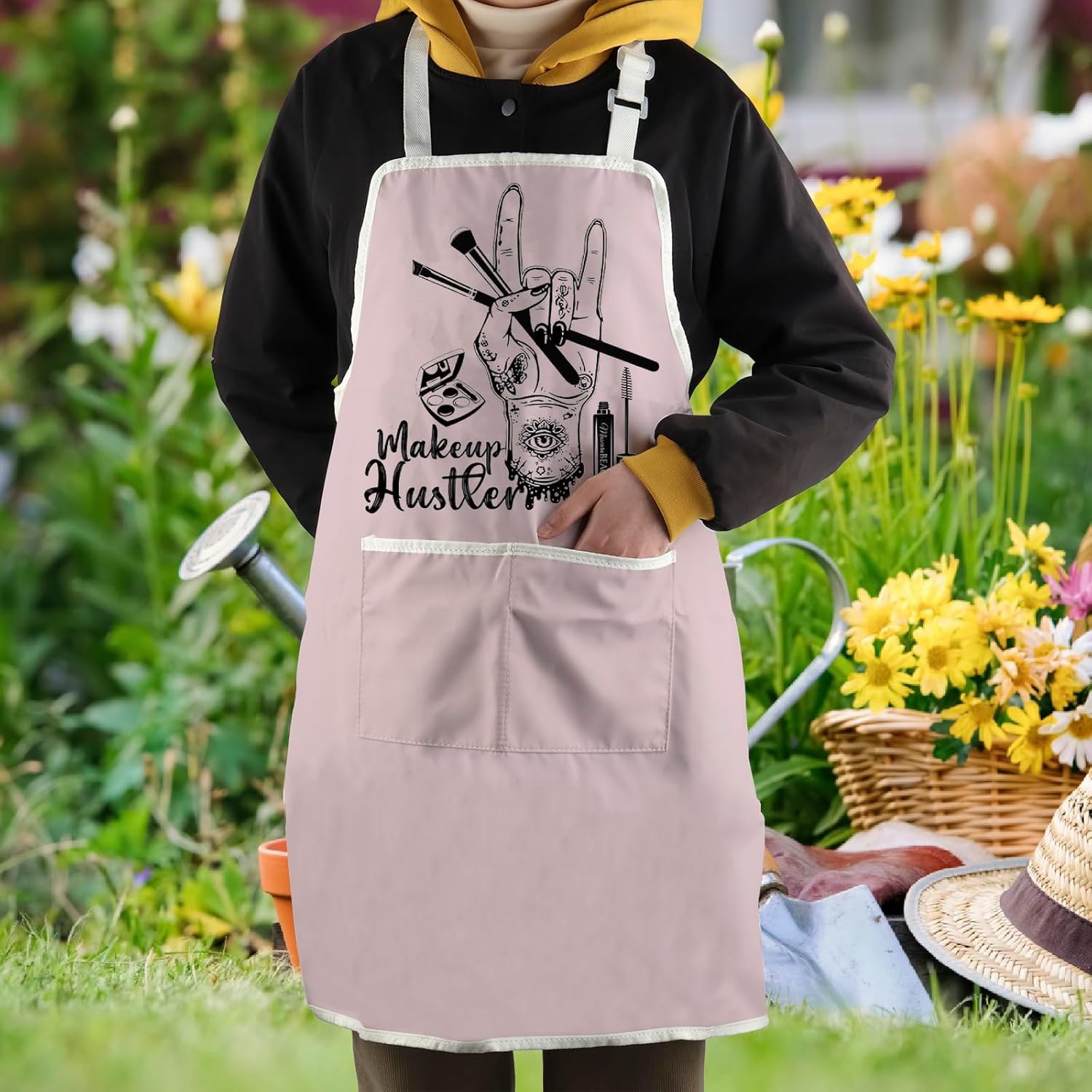 WCGXKO Makeup Hustle Kitchen Apron Esthetician Gift Funny Beautician G