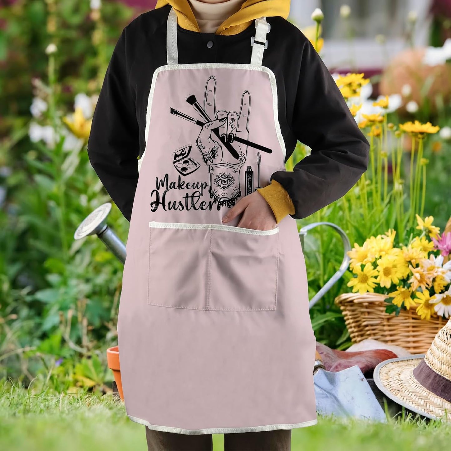 WCGXKO Makeup Hustle Kitchen Apron Esthetician Gift Funny Beautician Gift Beauty Salon Merch