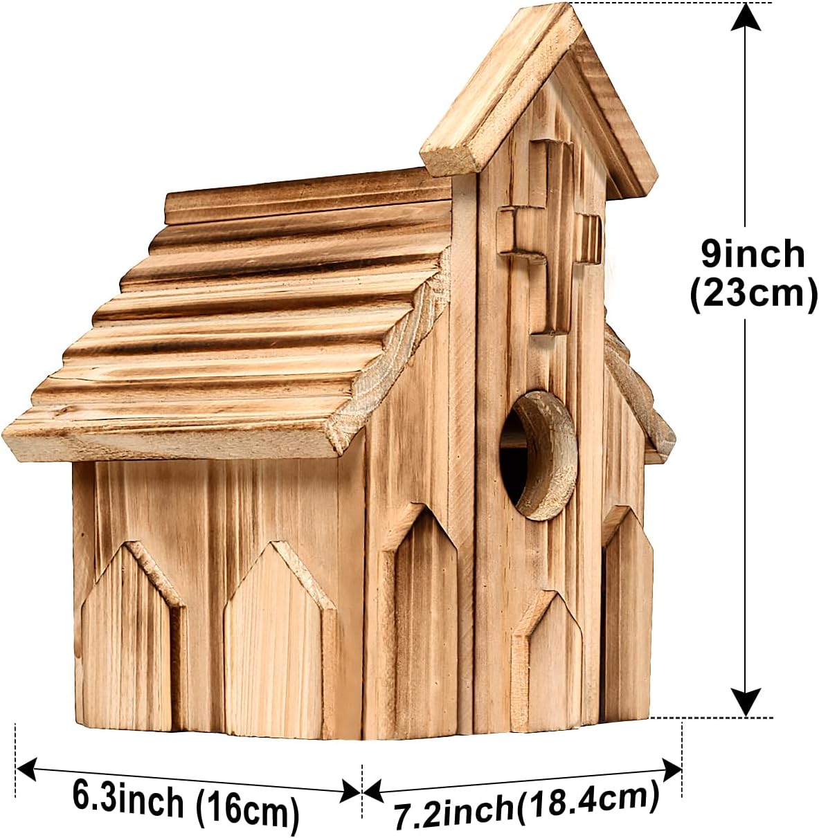 Church Birdhouse for Outside, Wooden Hanging Bird Houses, Weather-Resistant Garden Decor for Bluebird,Sparrow,Finch,Cardinal, Outdoor Bird Nest Box with Predator-Proof Entrance Hole