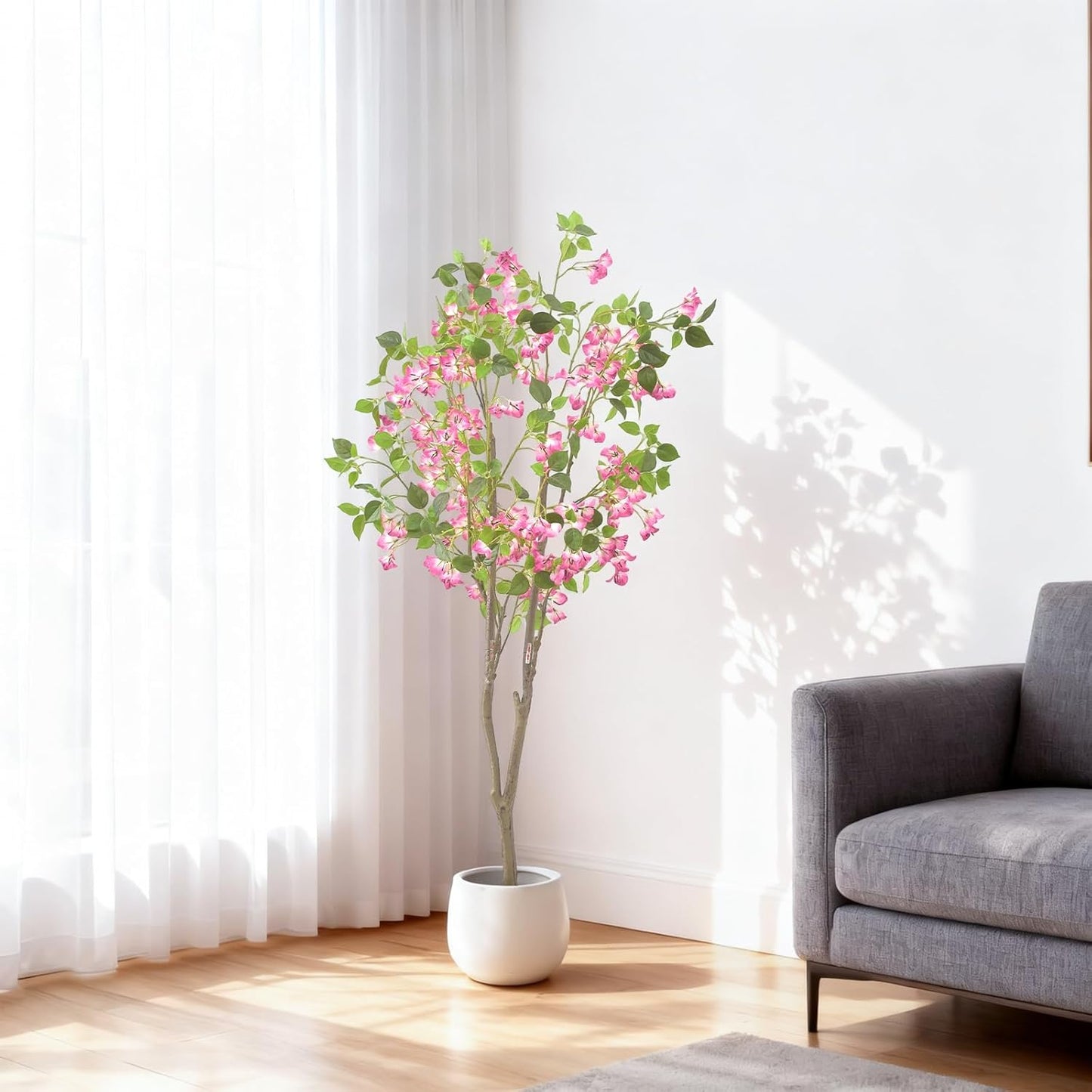5Ft Artificial Trees Tall Fake Plant in White Planter Pot Faux Bougainvillea Faux Tree for Living Room Indoor Home Decor Front Porch Office Decor