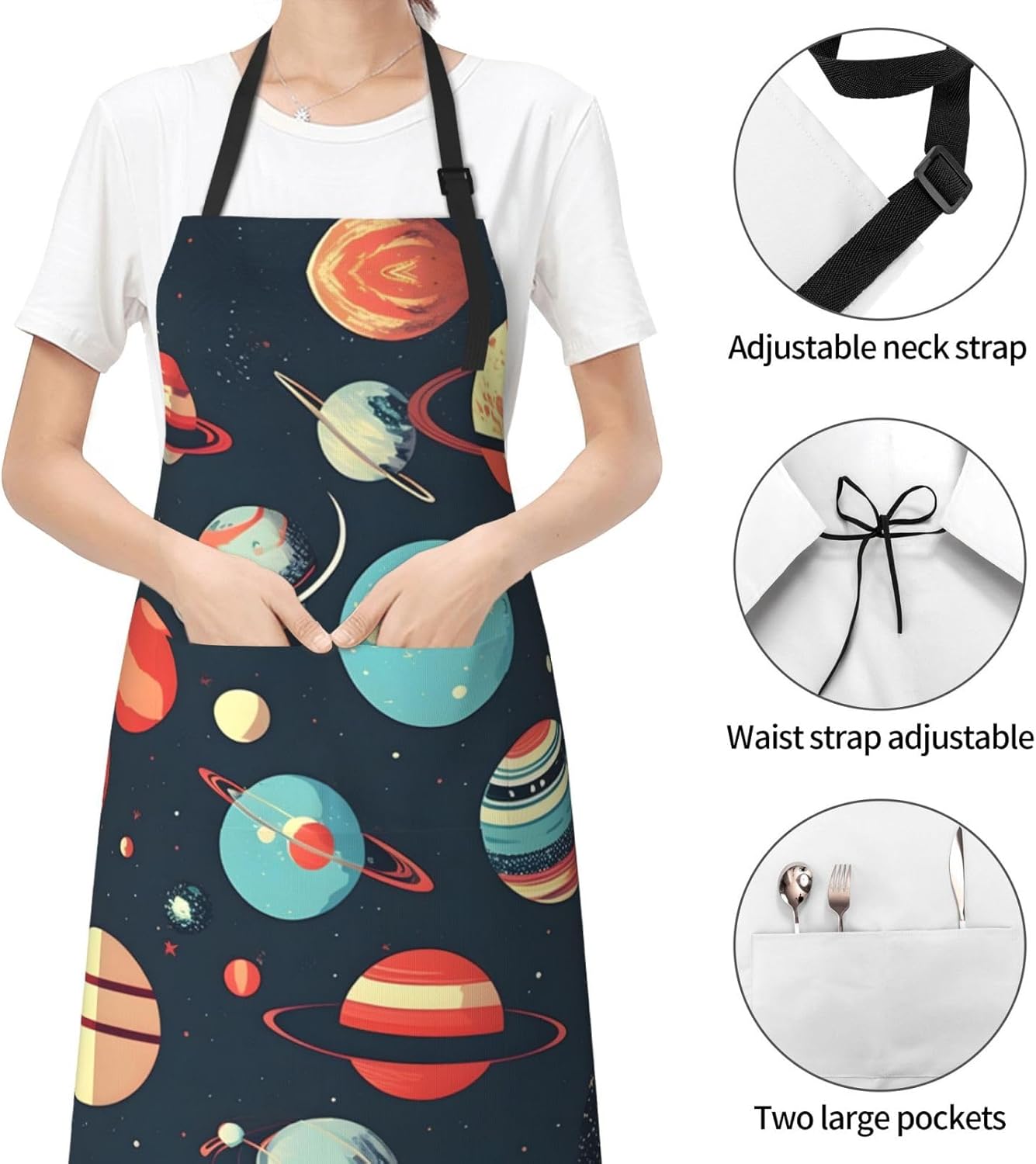Outer Space Planet Print Laundry apron 28x33 In Waterproof Kitchen Apron with Pockets for Cooking Baking