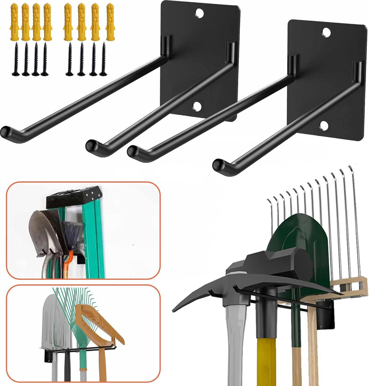 2-Pack Heavy Duty Garage Hooks, 12” Wall Mount Storage Hooks for Chair