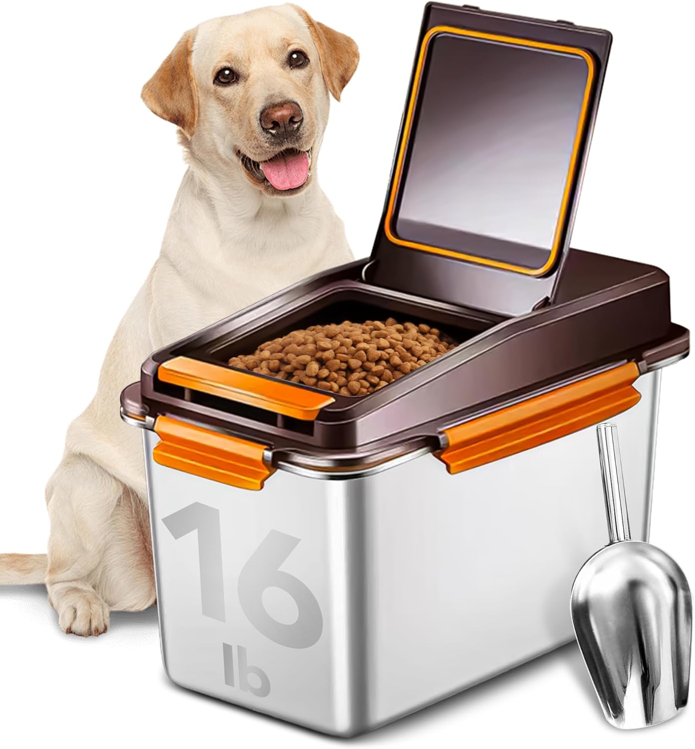 Newget Dog Food Storage Container Stainless Steel with Scoop, 16-lb/11